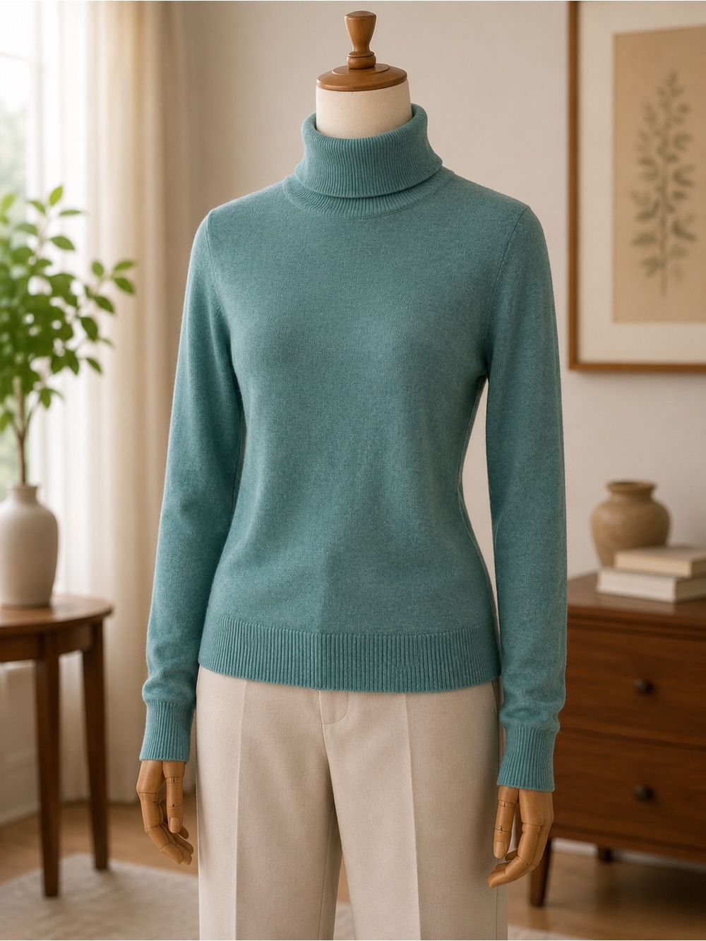 Munrospun 100% Pure Merino Wool Teal Turtleneck Sweater Women’s L